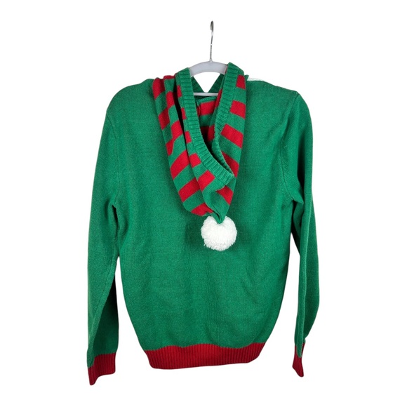 Ugly Christmas Sweater Santa’s Helper Elf Sz Medium with Hood - Picture 2 of 4